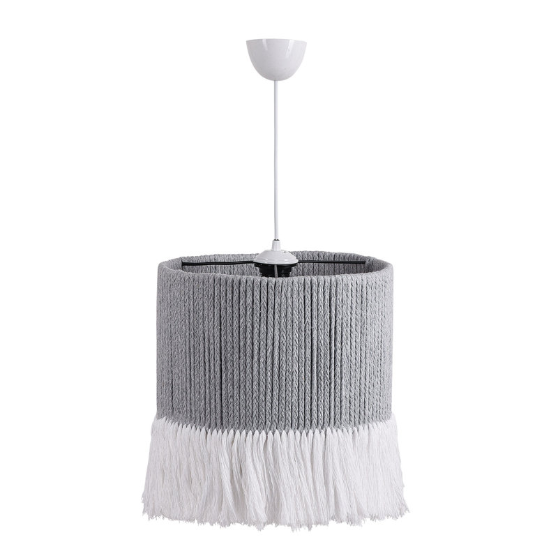 Lustre de style bohémien, gris et blanc, 11,8 po de diamètre x 31,5 po de hauteur | Corps en plastique avec capuchon en coton, douille E27 (40 W maximum) | Parfait pour les décors d'inspiration campagnarde et bohème, luminaire élégant