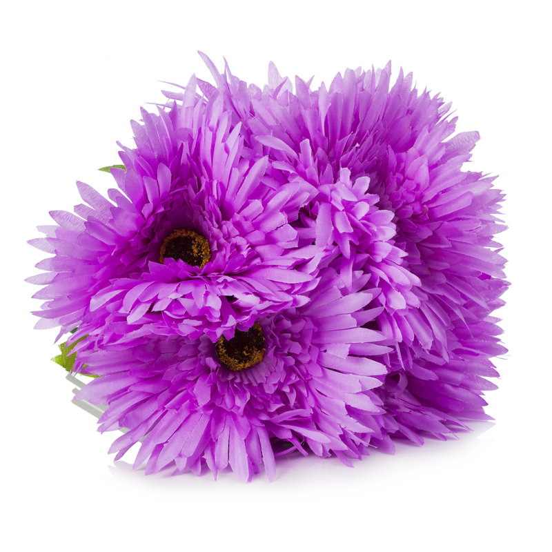 Purple Silk Daisy Arrangement in Clear Glass Vase