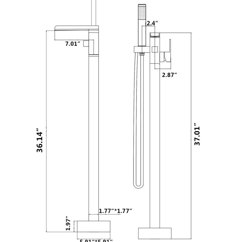 Bathroom Waterfall Tub Filler With Hand Shower In Brushed Nickel - Floor Mount Faucet, And Rust Effect Mount, Corrosion
