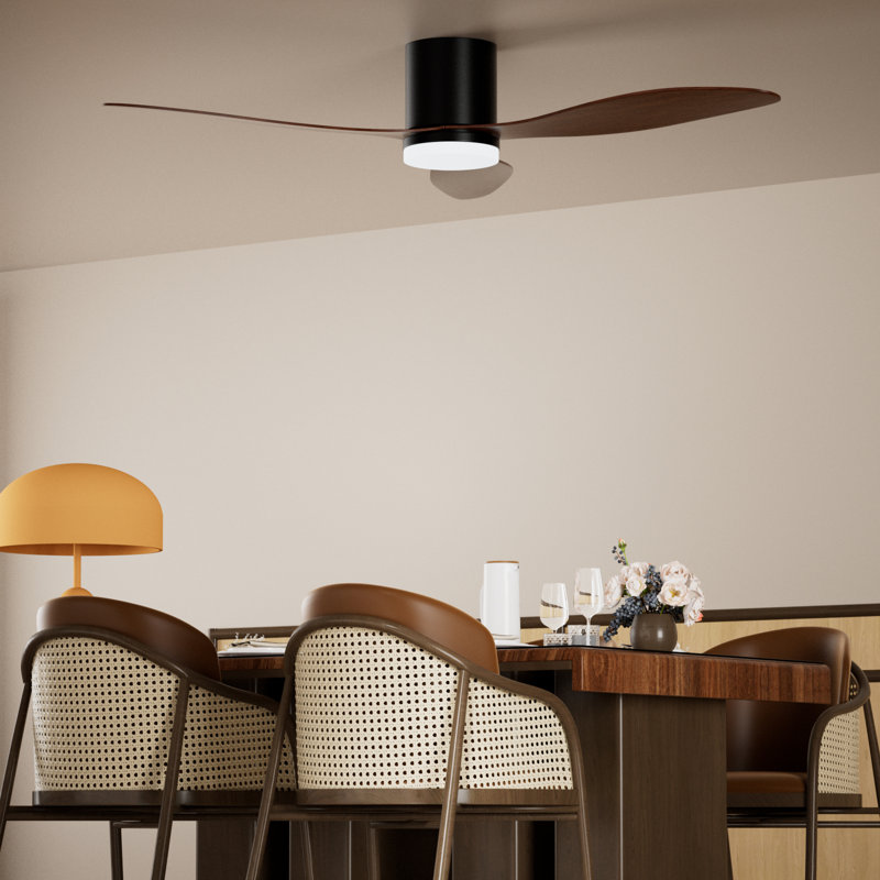 106.68cm Ceiling Fan with LED Lights, Black, Brown Wood