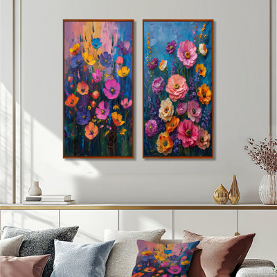 Rose, mauve, frénésie, mamans, fleur I - coquelicots, ensemble de 2 pièces d'art mural
