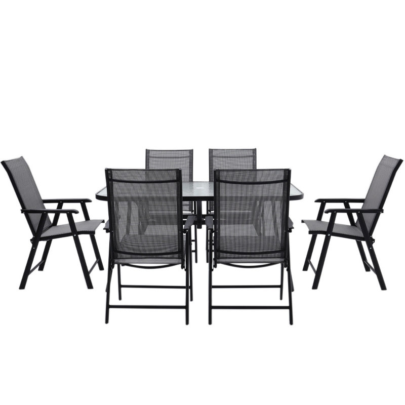 Eulys 6 - Person Patio Dining Set with Rectangular Table, 72cm H x 80cm W x 120cm L, Black, Black
