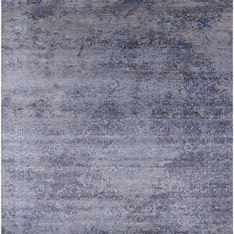 Tapis noir / noir à motif abstrait Brambleton, Carré 7 pi