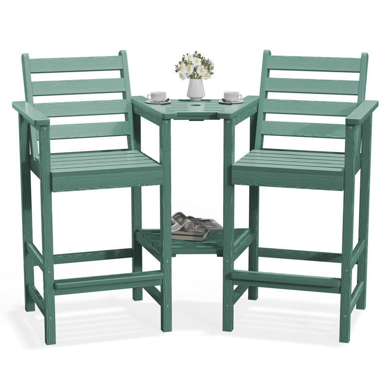 Outdoor Bar Height Adirondack Chairs (Set of 2) with Removable Trays, All-Weather HDPE for Patio, Deck & Pool, Tiffany
