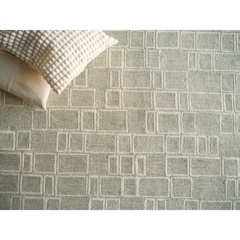 Soho Hand Tufted Wool Abstract Area Rug, Rectangle 9' x 12', Sage/Ivory