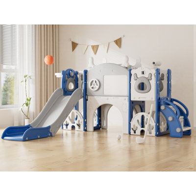 13 In 1 Kids Slide For Toddlers, Toddler Playset With Golf, Drawing Board, Basketball Hoop And Storage Space