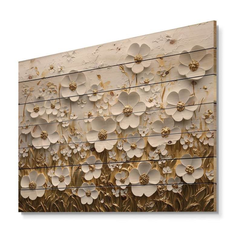 Wildflowers Golden Creamy Blossoms In The Spring I - Wildflowers Wood Wall Decor, 10" H x 20" W x 0.78" D