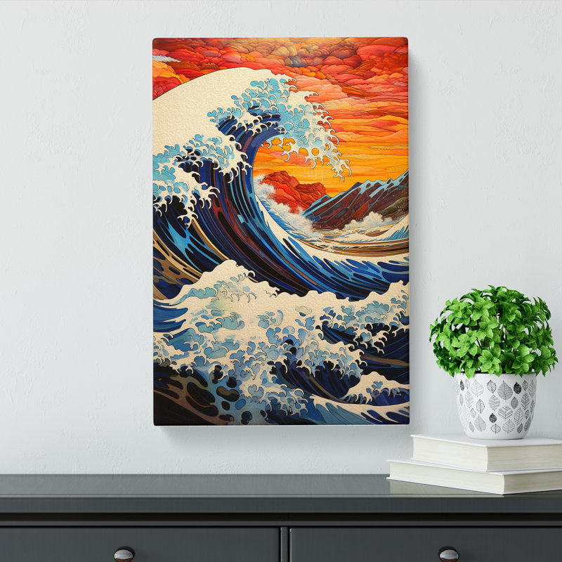 Wave Japanese Contemporary Art - Wrapped Canvas, 50cm H x 35cm W x 3cm D