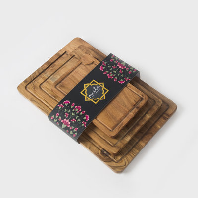 Planche à découper artisanale en bois d'acacia naturel (lot de 3)