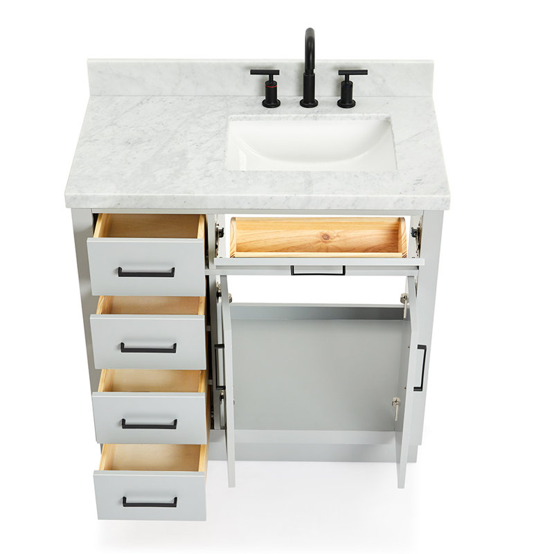 ARIEL HEPBURN 37 IN RIGHT OFFSET RECTANGULAR SINK VANITY 1,5 IN, Gray, Right, Rectangular