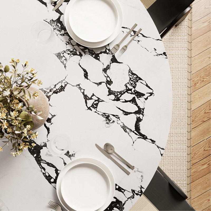 Table de salle à manger chic et noire 53 po Chic Luxury, 29.52"H x 53.15"L x 53.15"W, Blanc/Noir