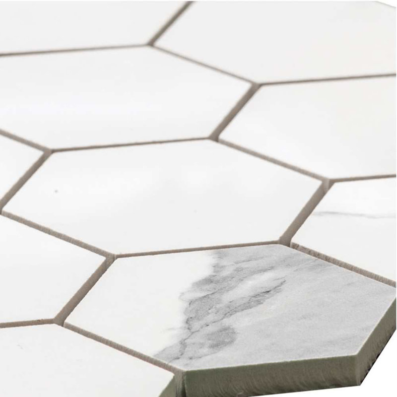 Stately Hex 11" x 14" Porcelain Novelty Marble Look Wall & Floor Tile, Calacatta