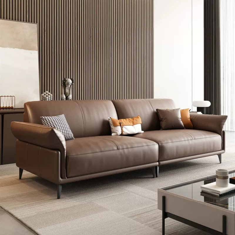 Coussin modulaire en cuir véritable, Café, H 33,46 po x l 94,49 po x P 34,25 po