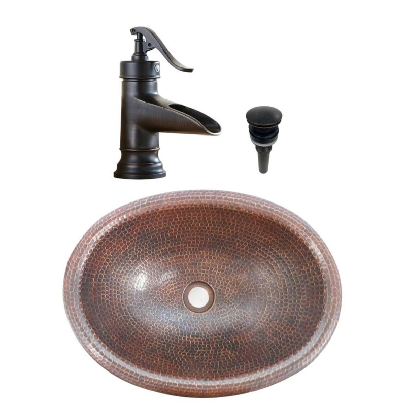 16" Oval Brushed Copper Bath Sink, Faucet Included