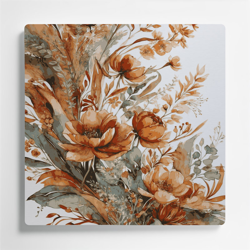 Aquarelle florale 43, art mural gris en métal, H 16 po x l 16 po