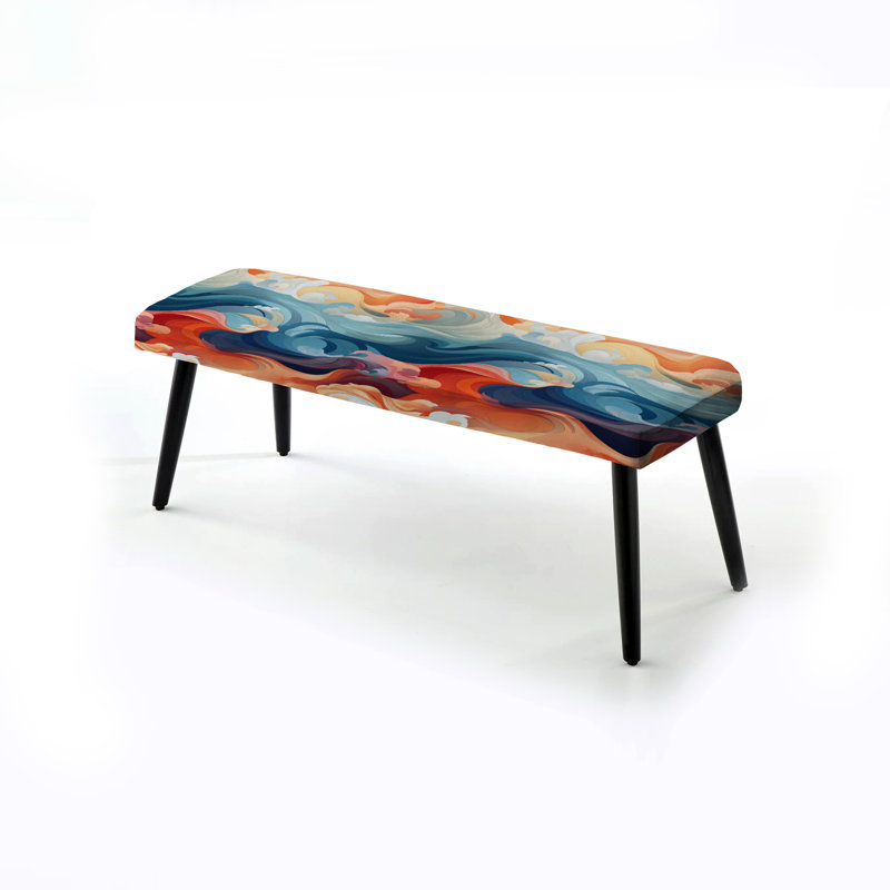 Blue and Orange Swirling Harmony Waves - Banc rembourré abstrait noir