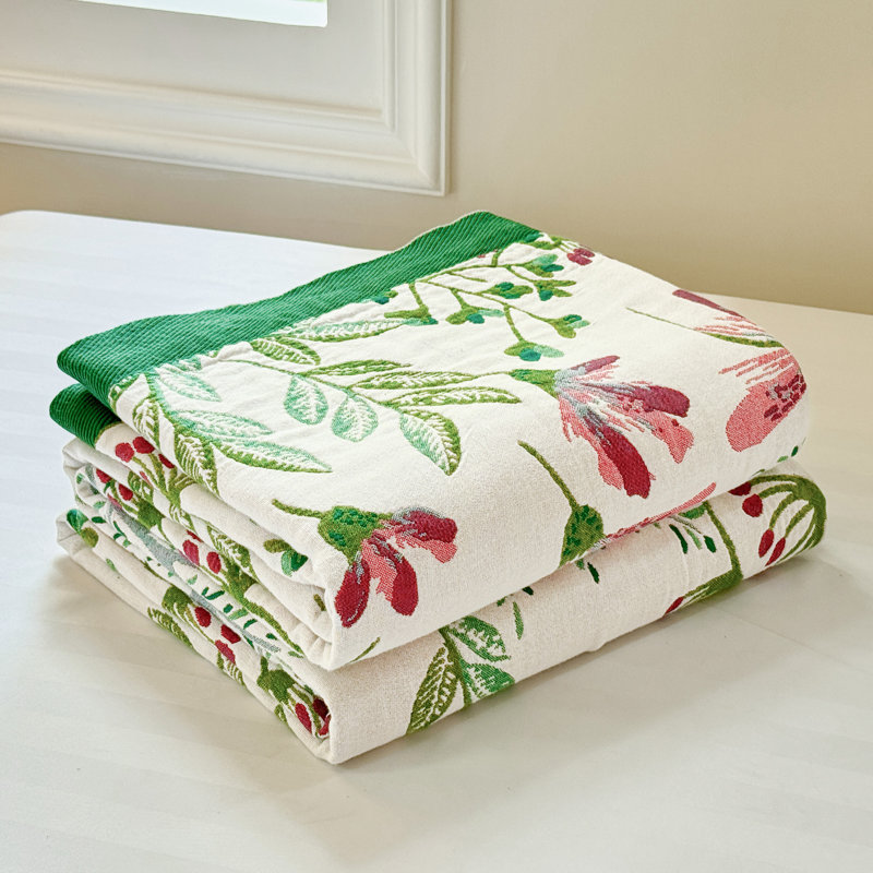 Couverture en coton - ourlet plié en jacquard teint en fil, Lit simple