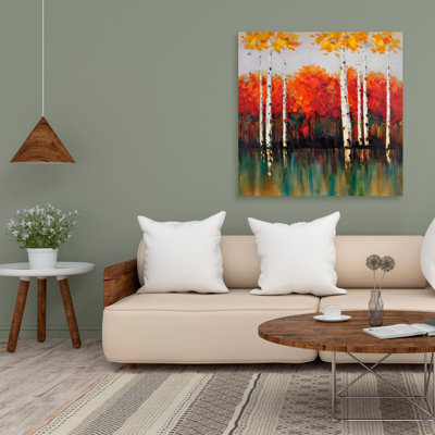 Birches by Fall - Office Orange Canvas for Home Decor