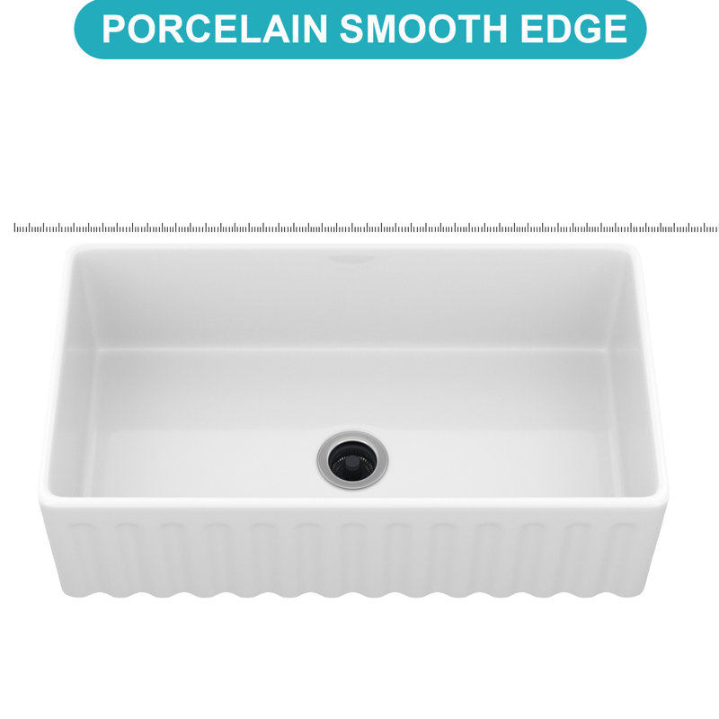 Tablier en porcelaine blanche 33 po - évier avant réversible, 33 po x 18 po, accessoires en acier inoxydable, matériau en céramique de cuisine, drain rouille