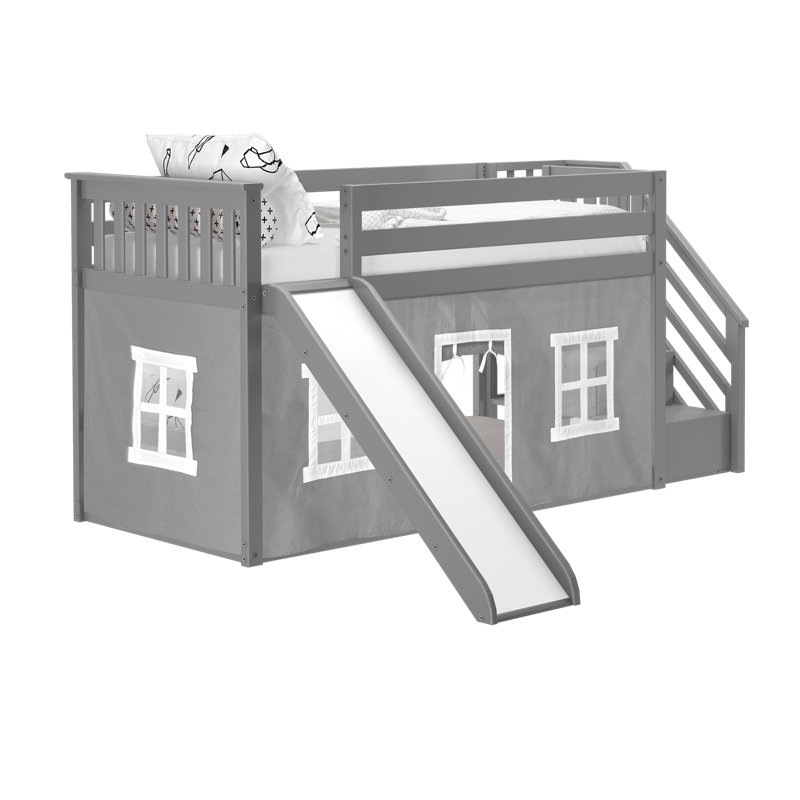 Molimo Kids Twin Over Twin Bunk Bed, Gray, Clay