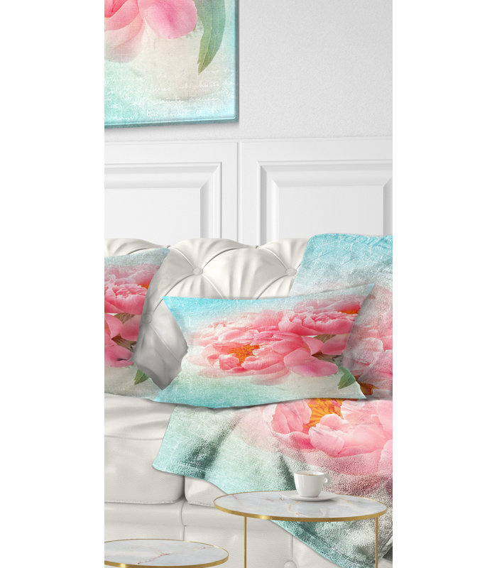 Pivoine fusionnée au bleu - Coussin décoratif à imprimé floral