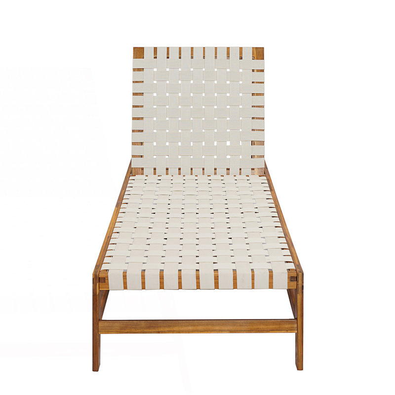 Chaise longue d'extérieur en corde avec sièges réglables, Blanc, Teck
