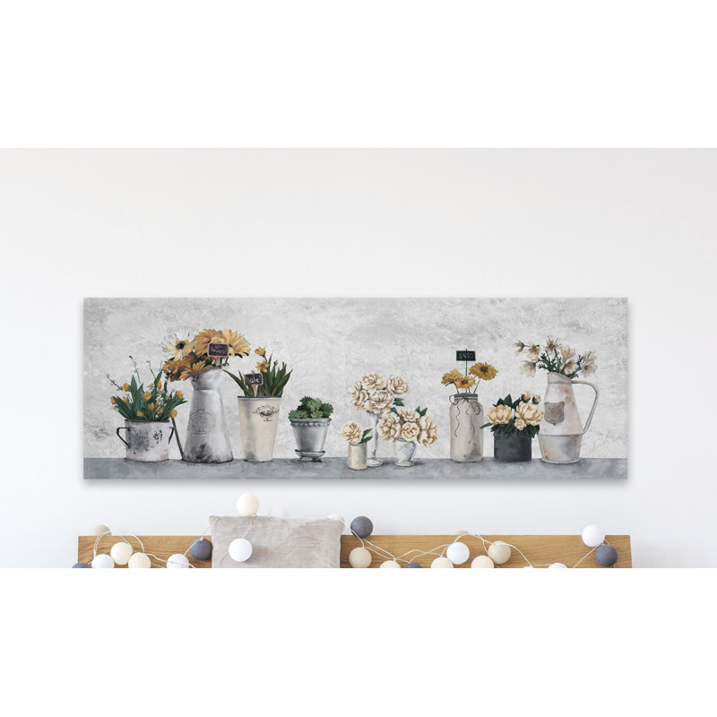 « white poted fleurs »-reproduction d’art sur toile tendue, H 20 po x l 60 po x P 1,5 po