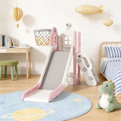 5-In-1 Toddler Slide Playset – Indoor & Outdoor Climber With Slide, Basketball Hoop, Telescope Toy, Storage, Anti-Slip Steps, Safe Hdpe Material, Ages 1–3