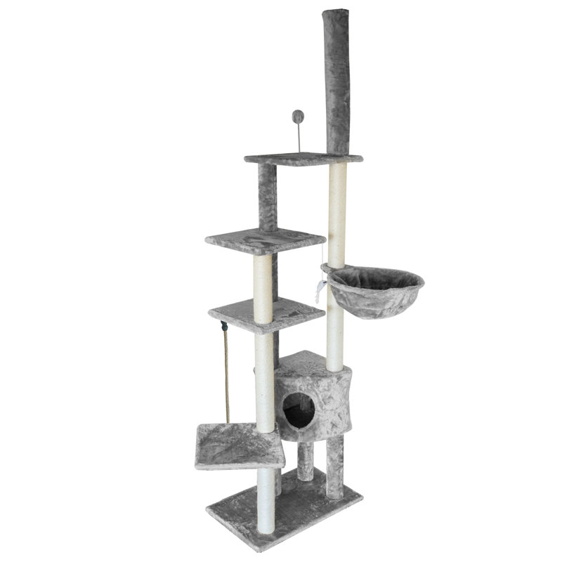 Gray Sisal Tall Cat Tree with Hammock and Toys