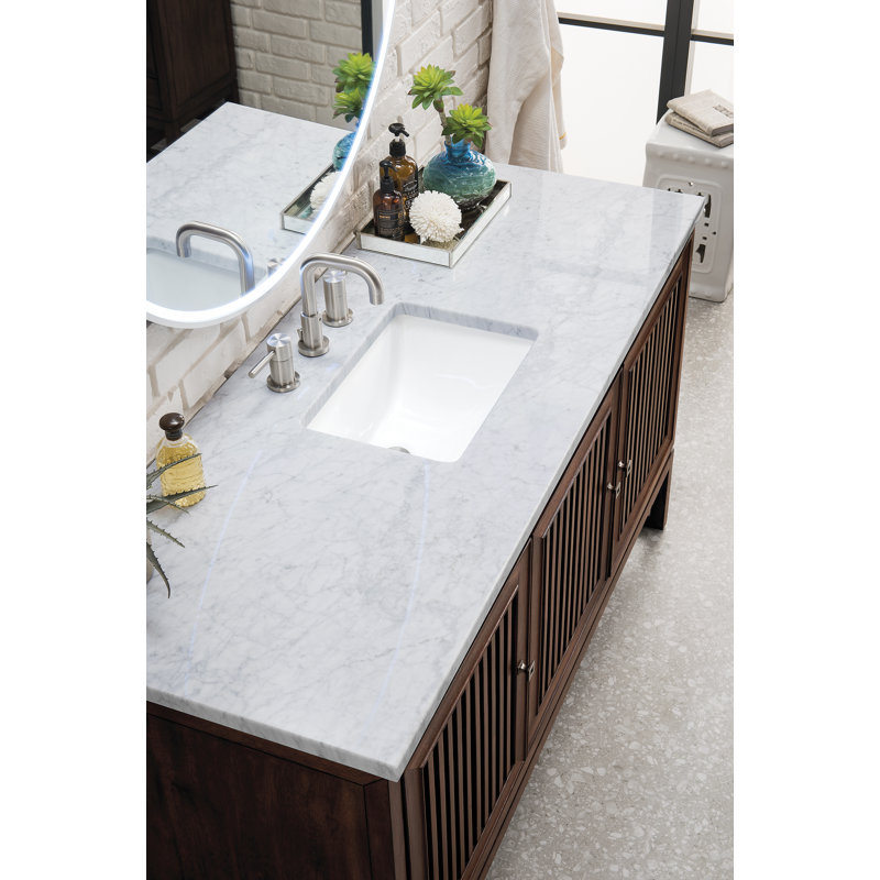 Athens 60'' W Single Vanity, Carrara White, Glossy White, 8" Widespread
