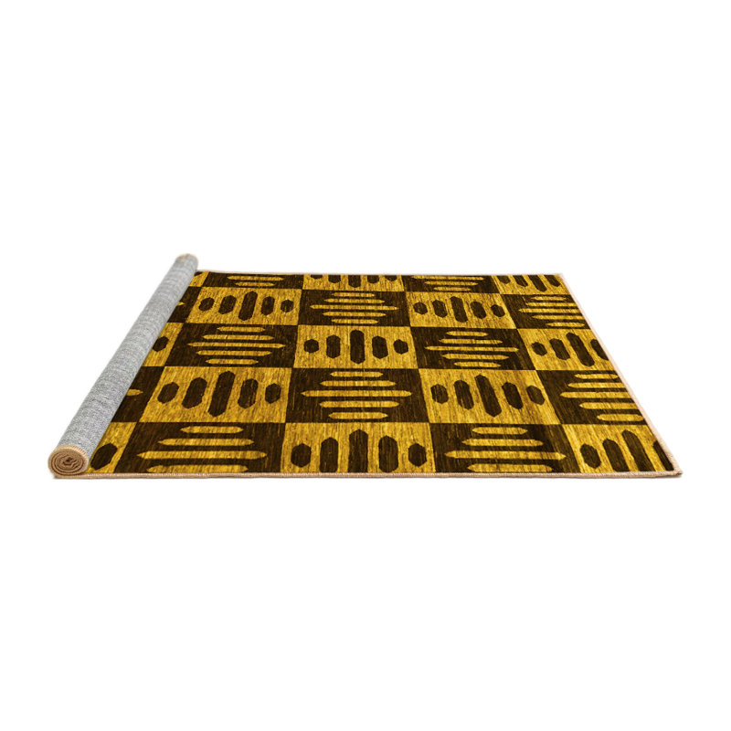 Tapis abstrait jaune lavable à la machine Abstract 14, Carré 5 pi