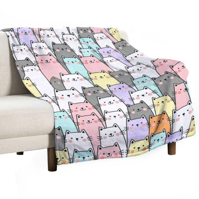 Joli chat mignon en flanelle de luxe coloré, couverture douce et chaude pour le canapé-lit du salon