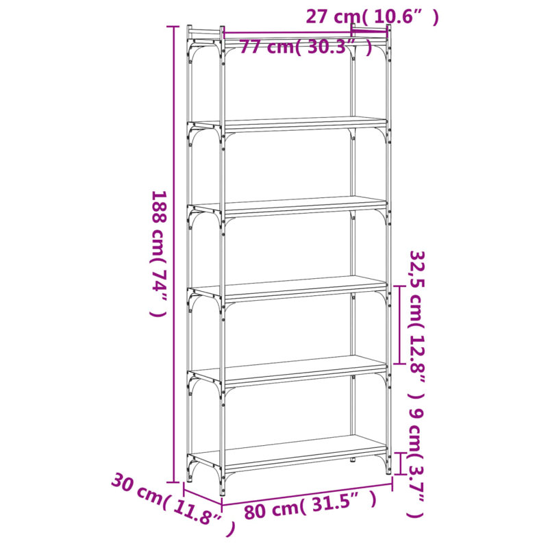Tymarius Bookcase, Black, (6 Shelves) 74" H x 32" W x 12" D