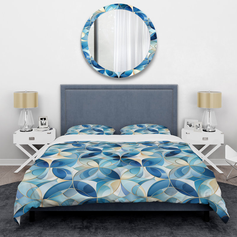Coastal Blue Tiles Geometric - Ensemble de housse de couette géométrique, Housse de couette pour grand lit et 2 taies décor