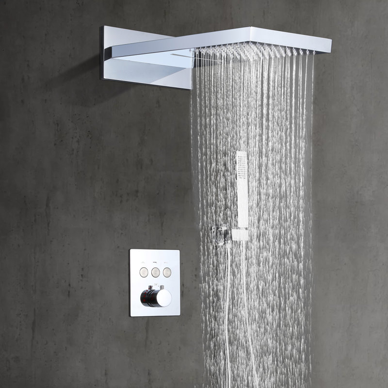 19.68"L*9.44"W 3 Functions Thermostatic Solid Brass Luxury Shower System with Rough-in Valve, Chrome