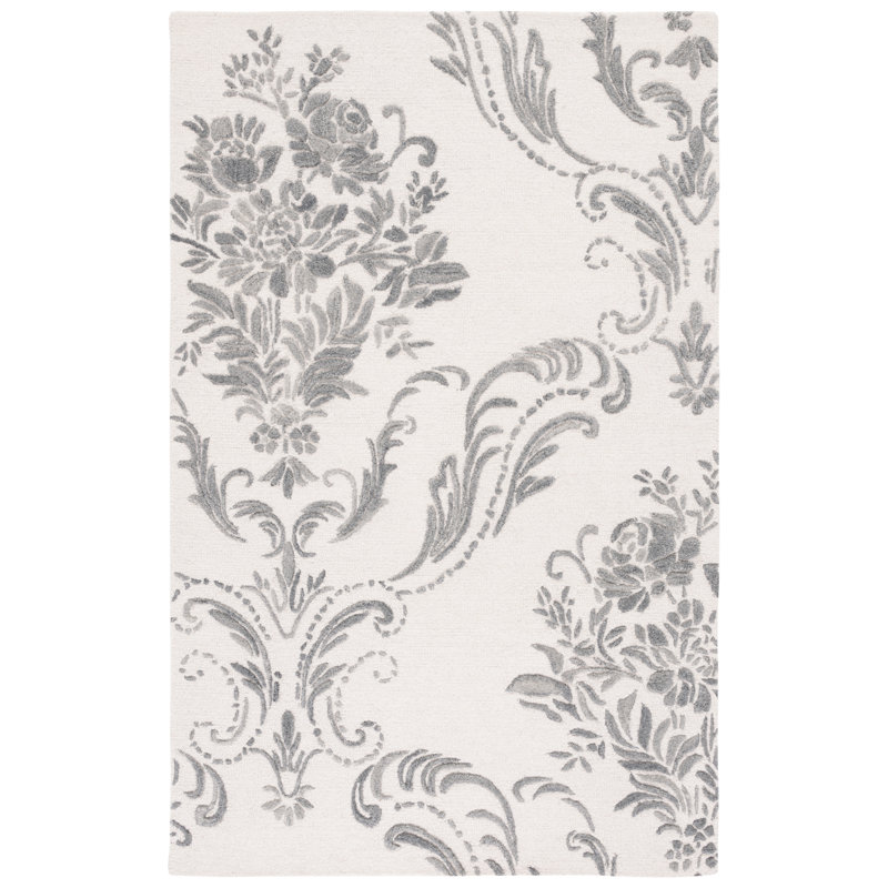 Evanthia Hand Tufted Wool/Cotton Floral Rug in Ivory/Gray, Rectangle 8' x 10'