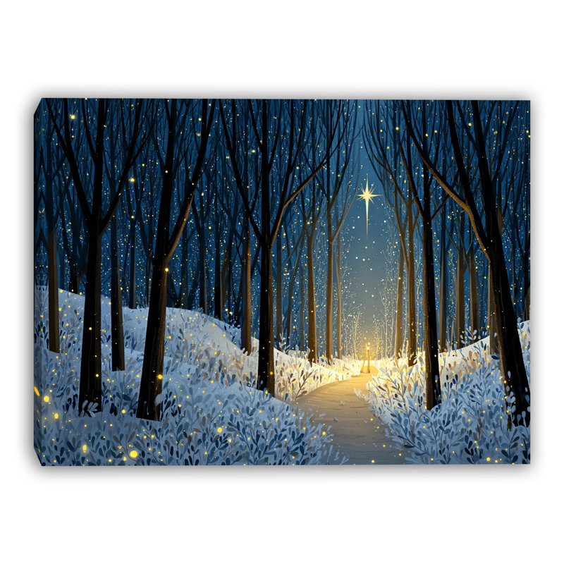 «Starry Winter Path - Enchanted Forest Night», art mural sur toile, H 30 po x l 40 po