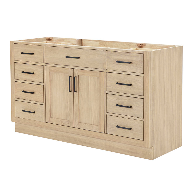 60" Single Sink Bathroom Vanity, Natural Oak, Matte Black