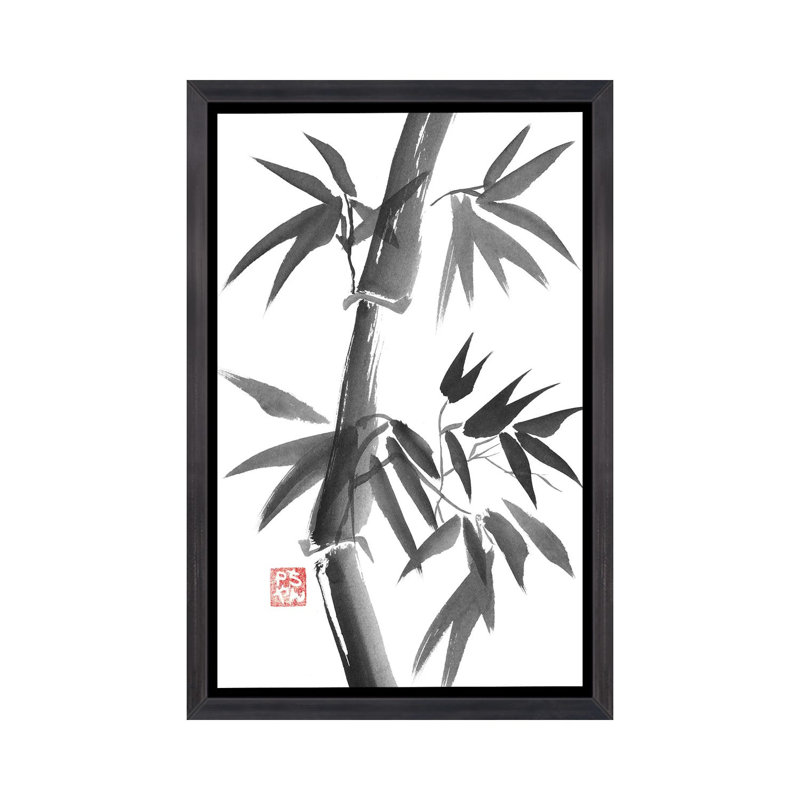 «Bamboo» par Péchane - impression d'art graphique, Toile avec cadre noir patiné, H 26 po x l 18 po x 1,5 po, Pas de tapis