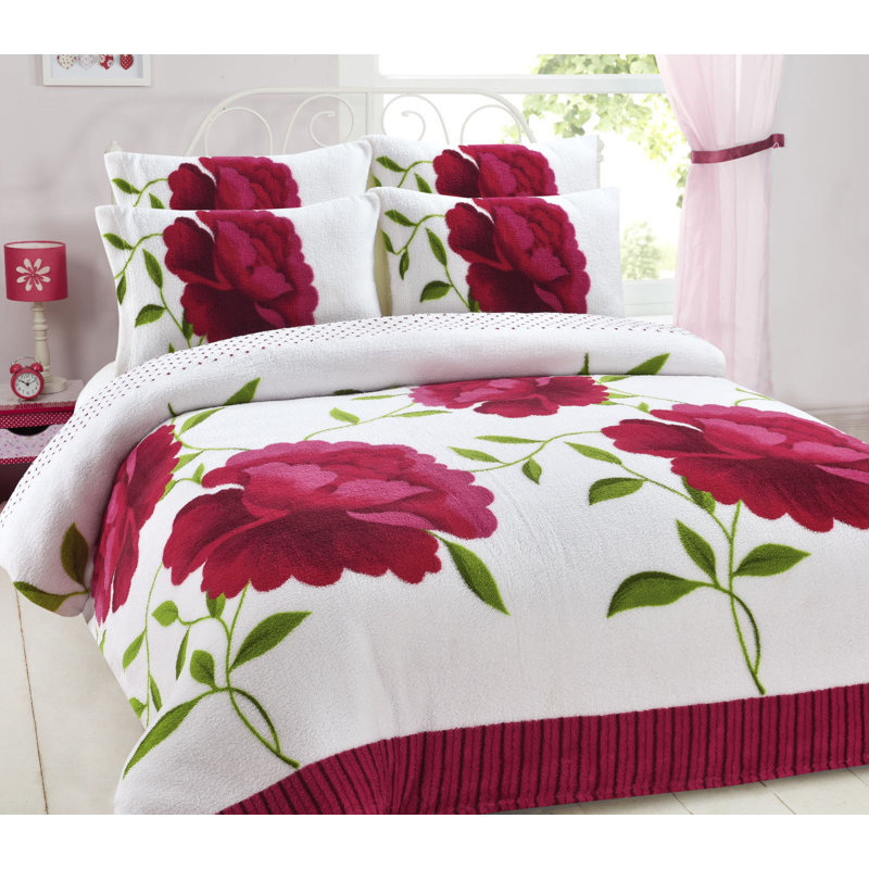 Amyre Polyester Floral Duvet Cover with Pillowcases Included, UK Kingsize - DE 230 x 220 cm, Fuschia