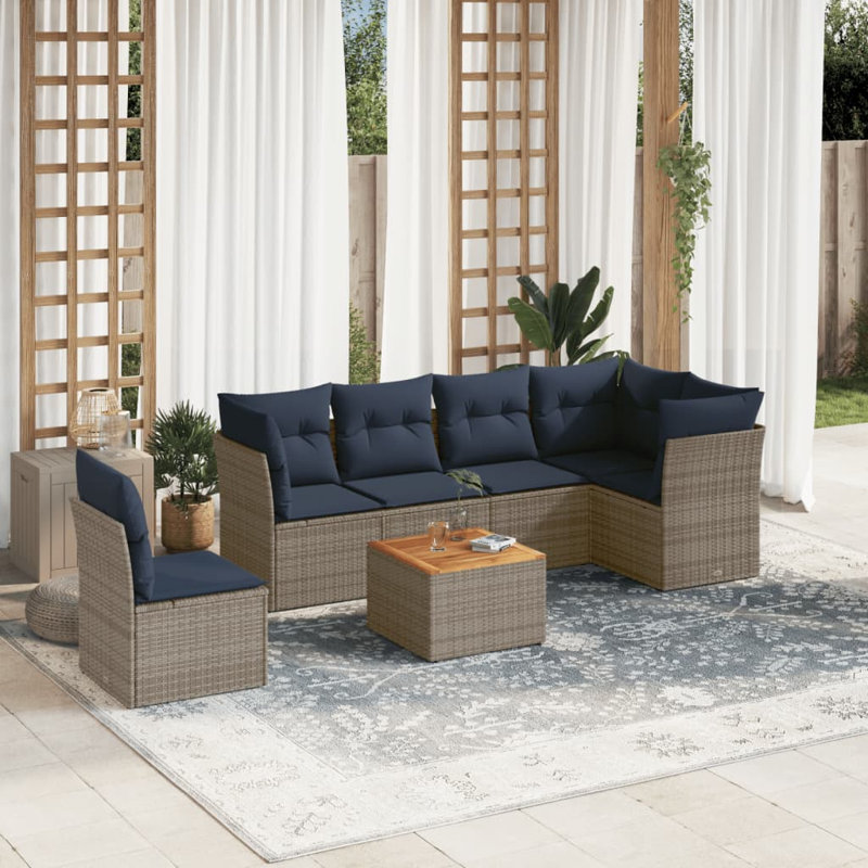  Ensemble de canapé de patio 7 pièces avec coussins en rotin de polyester gris