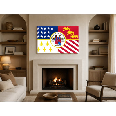 Detroit City Flag — Michigan Municipal Canvas Wall Art
