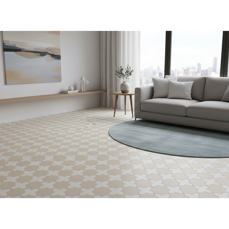 Porto Star+Cross 6.1 In. X 11.9 In. Porcelain Wall And Floor Tile (10.54 Sq. Ft. / Case), Taupe Star/White Cross