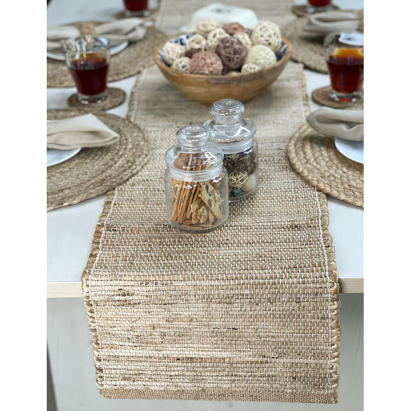 Chemin de table Pingham, Naturel / gris anthracite, 36 po x 13 po