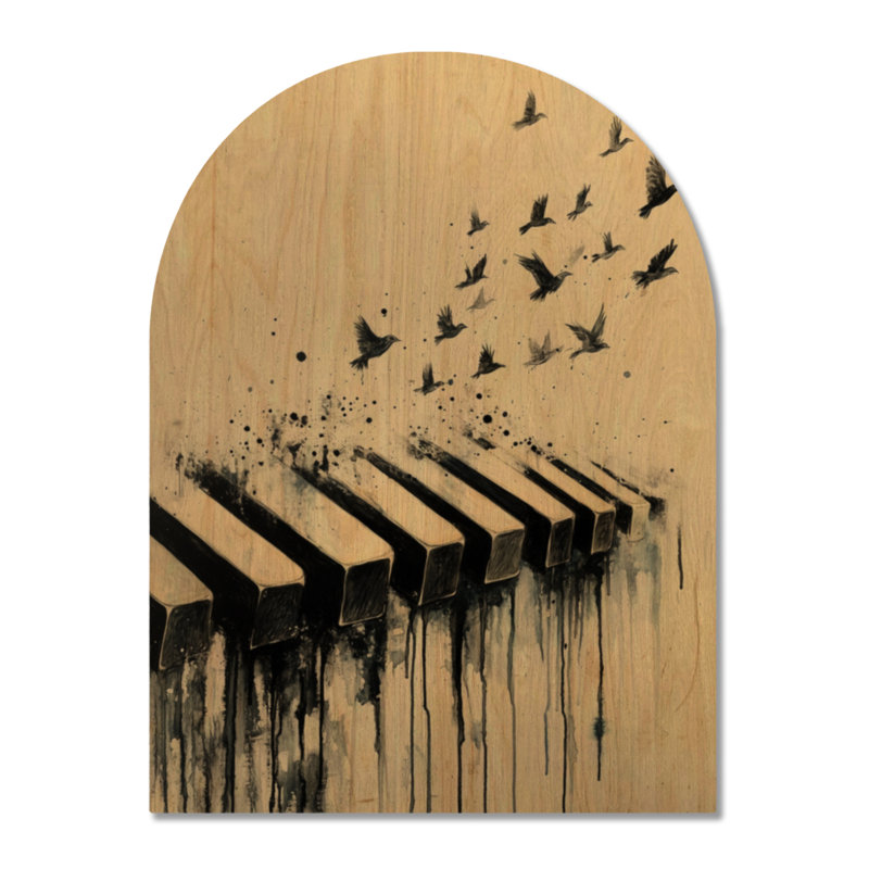 Mélodie prend son envol - Affiche murale en bois arqué pour piano, 40" H x 30" W, Arche