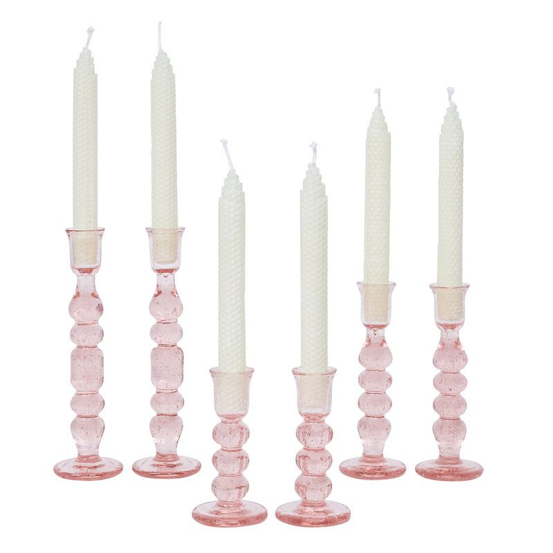 Provence Candlestick Set/2, Blush, 5" H x 2.5" W x 2.5" D