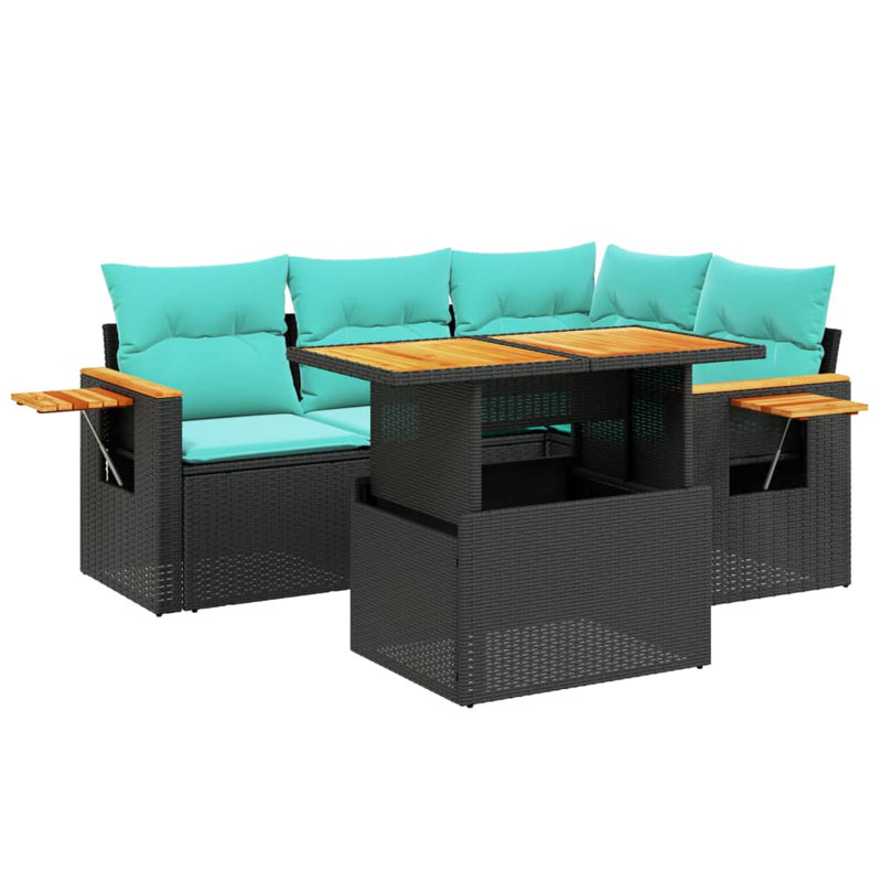  Ensemble de canapé de patio 5 pièces avec coussins en rotin de polyester, Noir, Vert