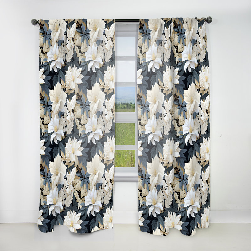 Motif botanique beige et gris de la jungle I - Rideau floral - Rideau obscurcissant - 1 panneau, L 52 po x L 120 po