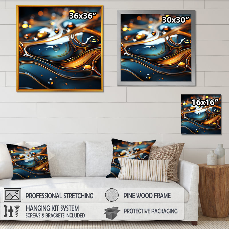 Or et émeraude fractale vague III - impression d'art mural fractal, Toile tendue, H 30 po x l 30 po x P 1,5 po