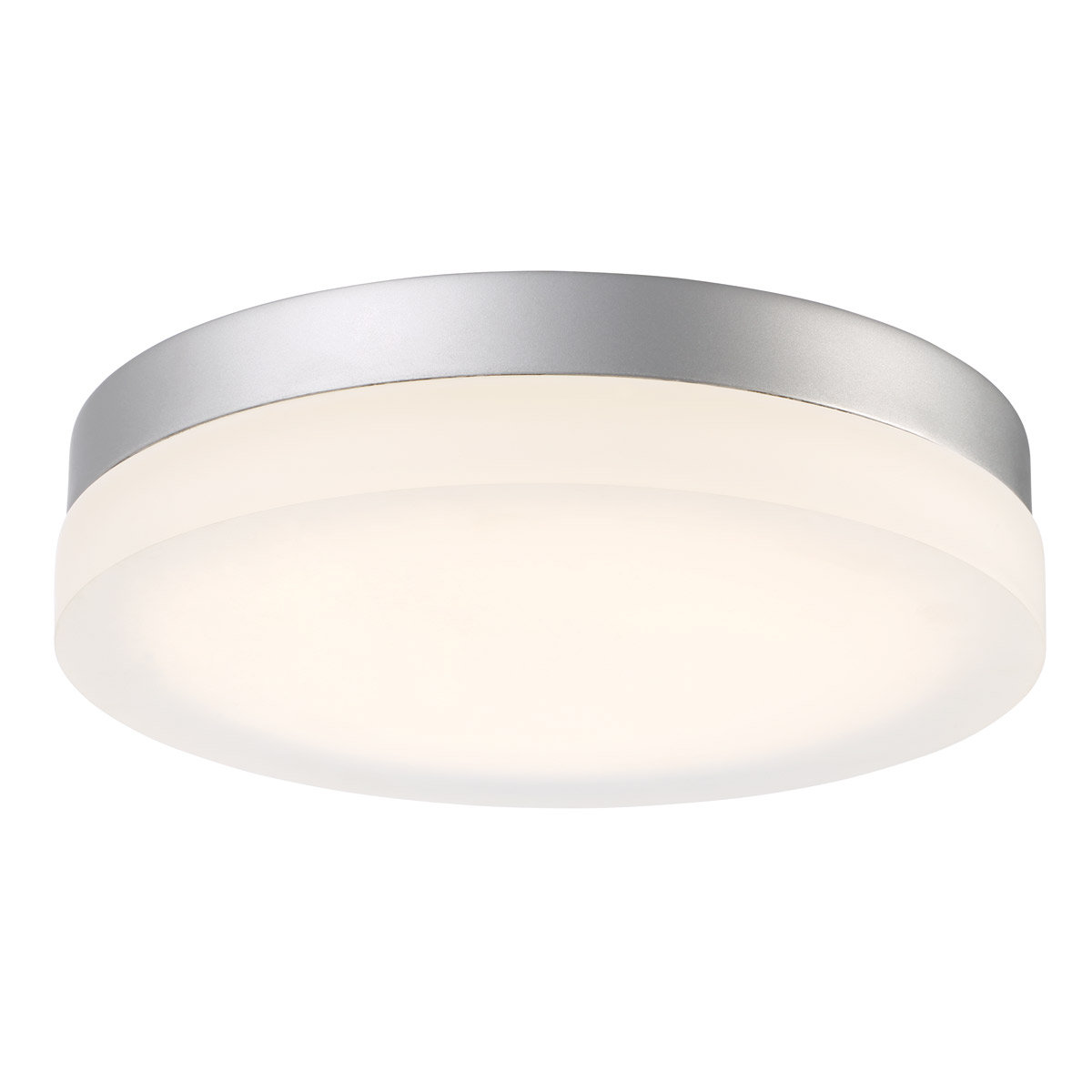 Single Light Glass LED Flush Mount, Titanium, 2700K, 2.5" Hx 14" W x 14" D